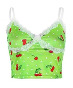 Own Saviour Green/Pink/Purple Cherry Pop Cami Crop Tees + Tops