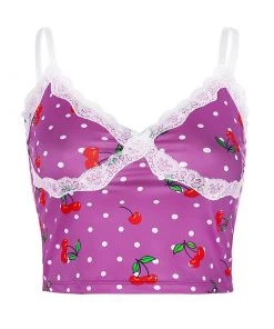 Own Saviour Green/Pink/Purple Cherry Pop Cami Crop Tees + Tops