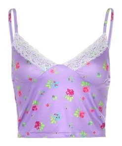Own Saviour Purple Bloom Cami Crop Tees + Tops
