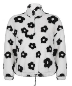 Own Saviour Flower Fuzzy Zip Up Sweatshirt New In