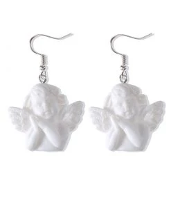 Own Saviour White Cherub Angel Earrings