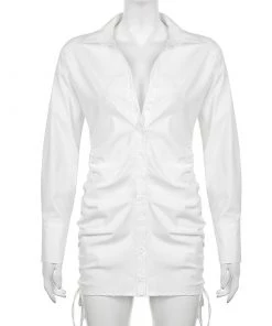 Own Saviour White Ruched Shirt Dress New In