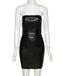 Own Saviour Dresses + Sets BLK Faux Leather Strapless Mini Dress