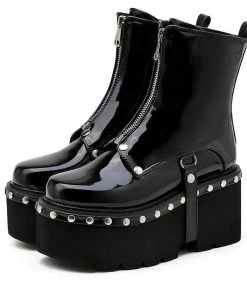 Own Saviour Rivet Strap Platform Patent Boots Shoes