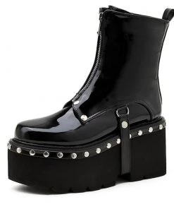 Own Saviour Rivet Strap Platform Patent Boots Shoes