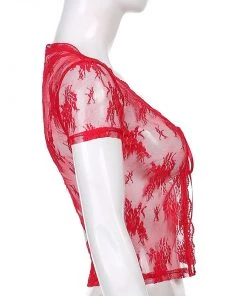 Own Saviour New In Red Lace Mesh Crop