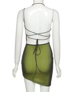 Own Saviour New In Green Holo Asymmetric Dress