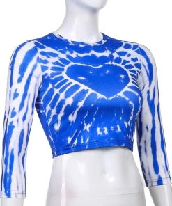 Own Saviour Blue Heart Tie Dye Crop Tees + Tops