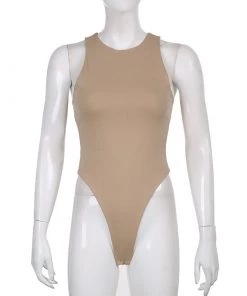 Own Saviour New In Khaki Backless High Leg Bodysuit