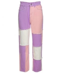 Own Saviour Pants Pink Purple White Patchwork Jeans