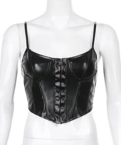 Own Saviour Faux Leather Corset Cami Tees + Tops