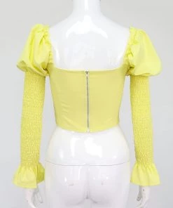 Own Saviour Puff Sleeve Ruched Crop Tees + Tops