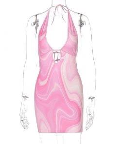 Own Saviour Pink Marble Swirl Halter Dress New In