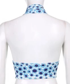 Own Saviour Blue Floral Halter Crop