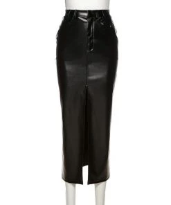 Own Saviour Burgundy/Black Faux Leather Maxi Skirt