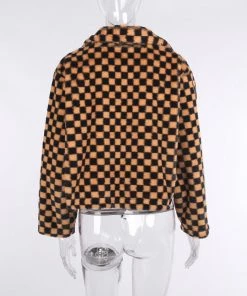 Own Saviour Checkerboard Faux Fur Jacket