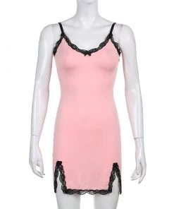 Own Saviour Pink Lace Trim Mini Dress Dresses + Sets