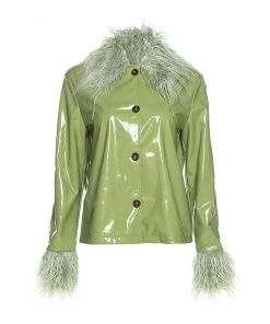 Own Saviour Faux Leather Feather Trim Jacket