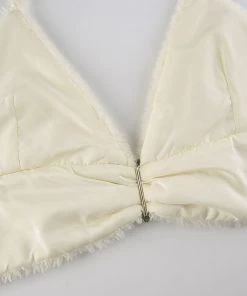 Own Saviour Cream Faux Fur Halter Crop New In