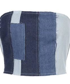 Own Saviour Tees + Tops Denim Patchwork Bustier Crop