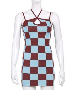 Own Saviour Checkerboard Knit Halter Dress Dresses + Sets