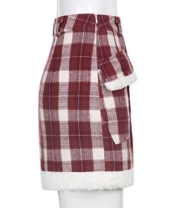 Own Saviour Red Plaid Faux Fur Mini Skirt Skirts