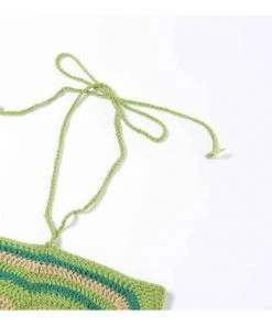 Own Saviour Green Heart Crochet Halter Crop Tees + Tops