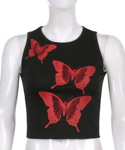 Own Saviour Black Butterfly Tank Crop New In