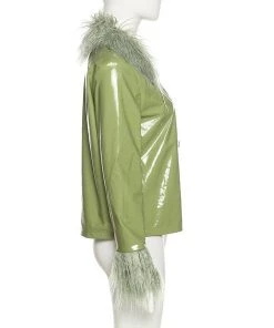 Own Saviour Faux Leather Feather Trim Jacket