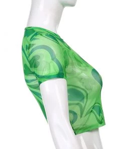 Own Saviour Green Heart Mesh Crop