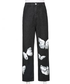 Own Saviour Pants Black White Butterfly Jeans