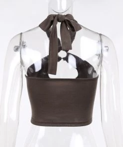 Own Saviour Brown Halter Ring Crop New In