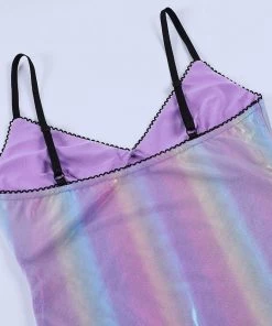 Own Saviour New In Iridescent Rainbow Stripe Mini Dress