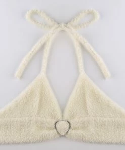 Own Saviour Cream Faux Fur Halter Crop New In