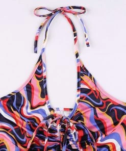 Own Saviour Bright Paisley Ruched Halter Crop