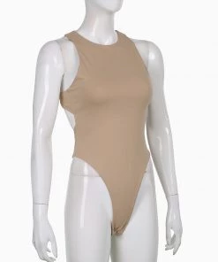 Own Saviour New In Khaki Backless High Leg Bodysuit