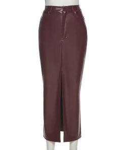 Own Saviour Burgundy/Black Faux Leather Maxi Skirt