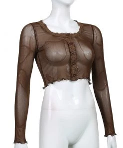 Own Saviour Brown Mesh Frill Crop New In