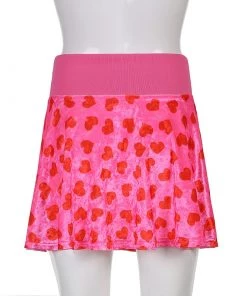 Own Saviour Pink Heart Velvet Mini Skirt
