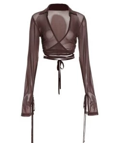 Own Saviour Brown Sheer Wrap Crop New In