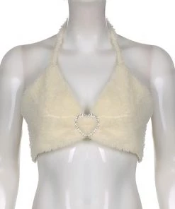 Own Saviour Cream Faux Fur Halter Crop New In