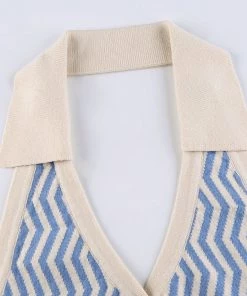 Own Saviour Blue Zig Zag Halter Top