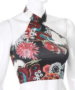 Own Saviour Tees + Tops Black Asymmetrical Dragon Halter