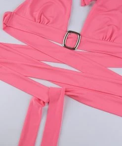 Own Saviour Pink Buckle Wrap Halter Crop
