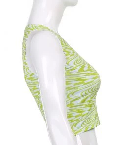 Own Saviour New In Green Swirl Checkerboard Crop