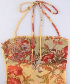 Own Saviour Floral Criss Halter Mesh Crop Tees + Tops