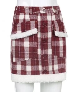 Own Saviour Red Plaid Faux Fur Mini Skirt Skirts