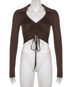 Own Saviour Brown Ruched Shirt Crop New In