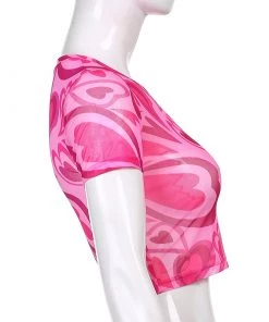 Own Saviour Pink Heart Mesh Crop