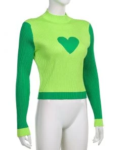 Own Saviour Green Heart Ribbed Sweater